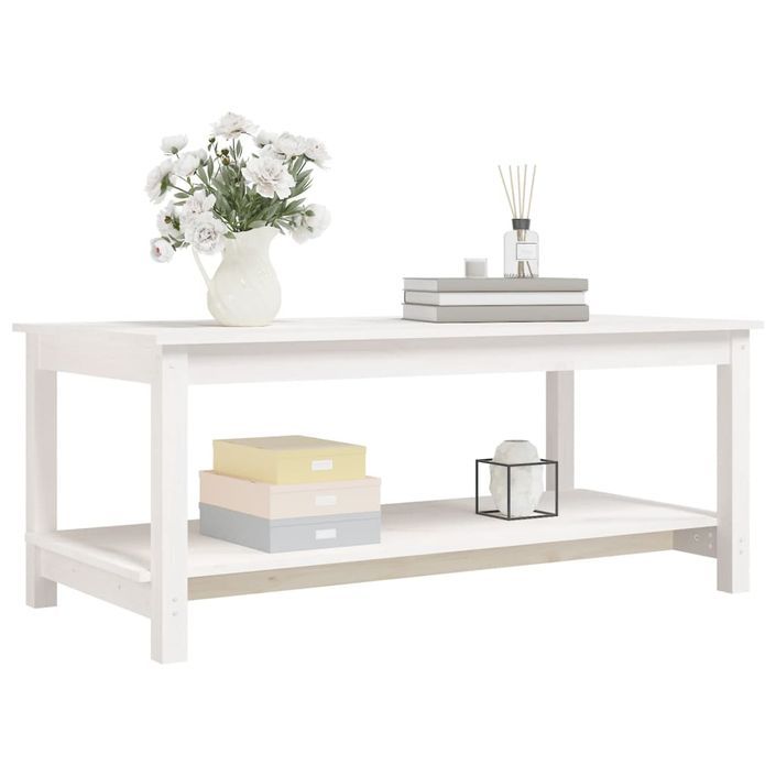 Table basse Blanc 110x55x45 cm Bois massif de pin - Photo n°4