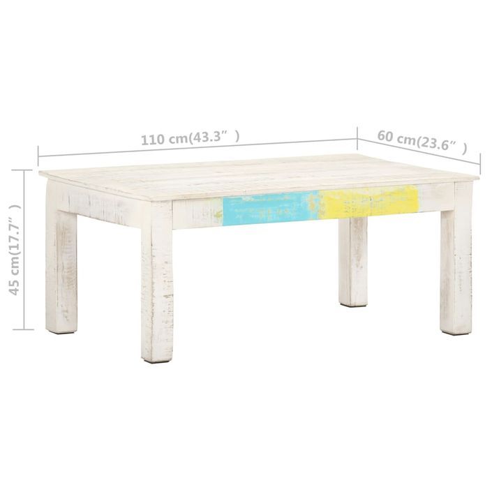 Table basse Blanc 110x60x45 cm Bois de manguier massif - Photo n°6