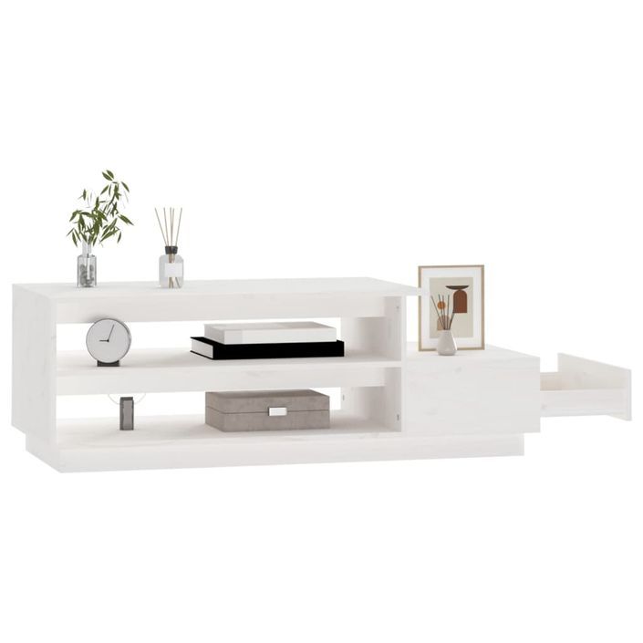 Table basse Blanc 120x50x40,5 cm Bois massif de pin - Photo n°4