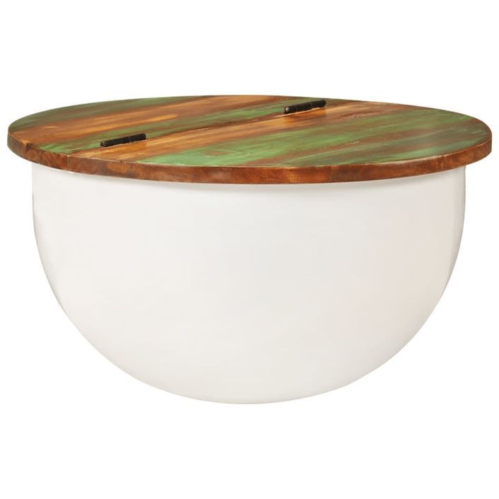 Table basse blanc 50x27 cm bois de récupération massif - Photo n°9