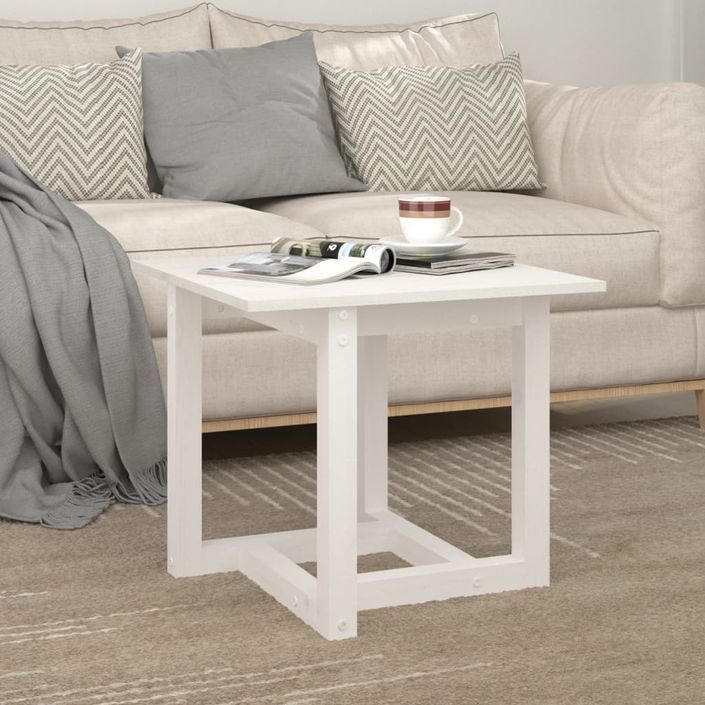 Table basse Blanc 50x50x45 cm Bois massif de pin - Photo n°4