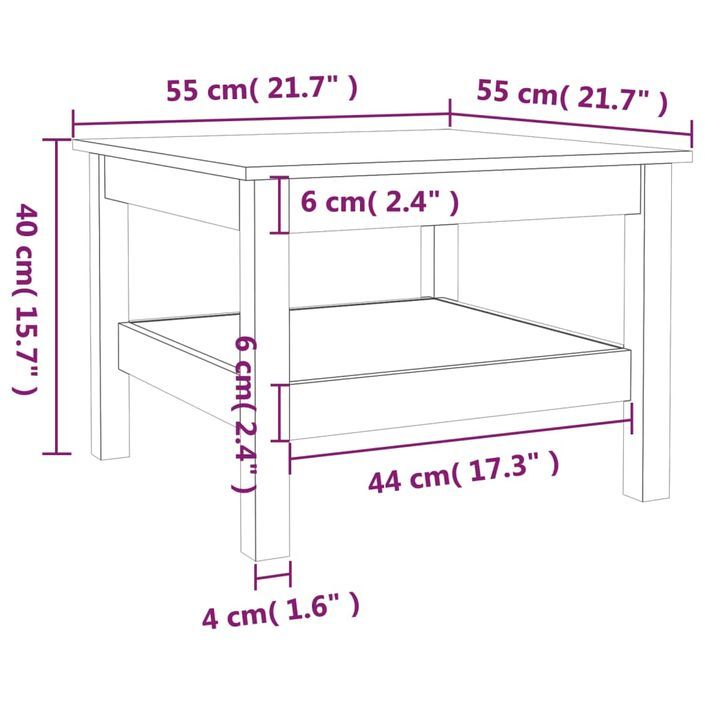 Table basse Blanc 55x55x40 cm Bois massif de pin - Photo n°7