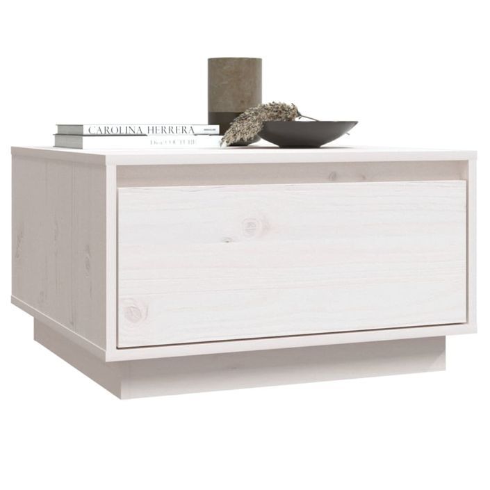 Table basse Blanc 55x56x32 cm Bois massif de pin - Photo n°4