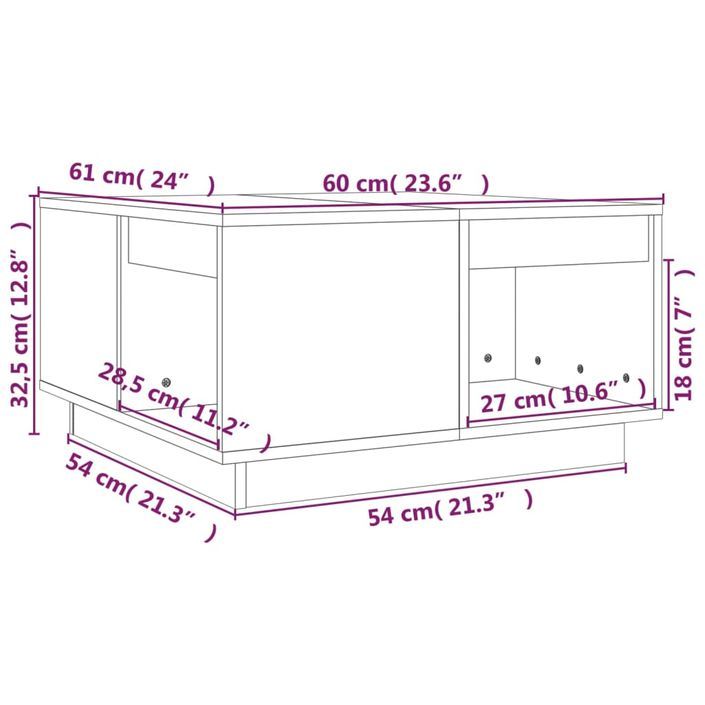 Table basse Blanc 60x61x32,5 cm Bois massif de pin - Photo n°8