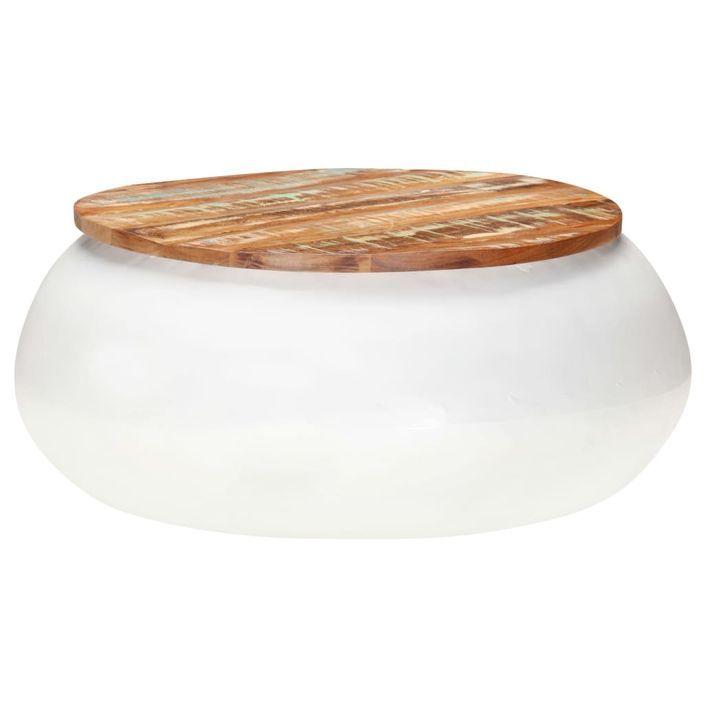 Table basse Blanc 68x68x30 cm Bois de récupération solide - Photo n°7