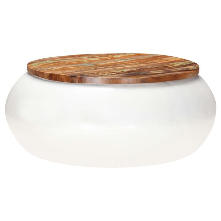 Table basse Blanc 68x68x30 cm Bois de récupération solide - Photo n°8