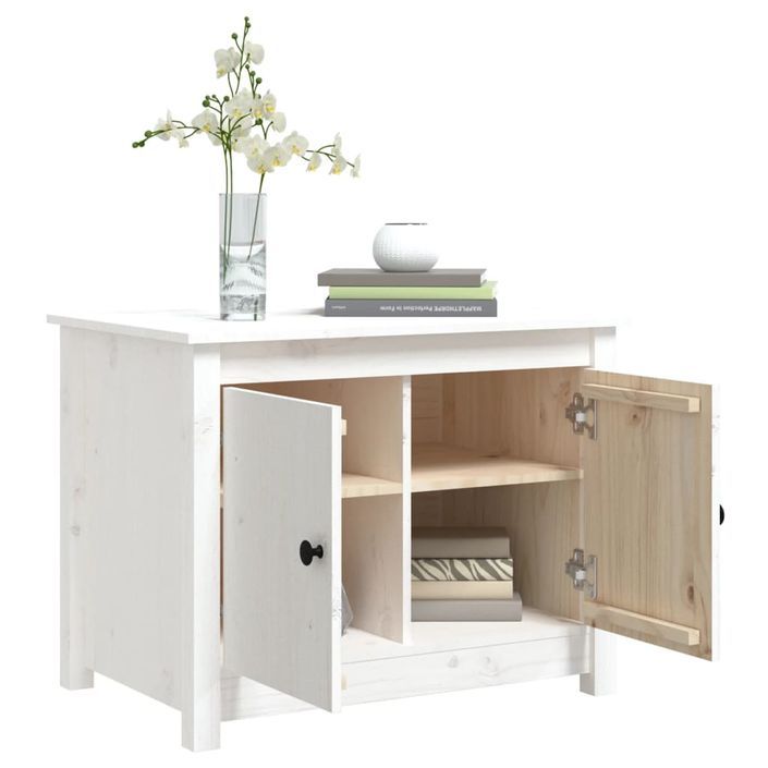 Table basse Blanc 71x49x55 cm Bois massif de pin - Photo n°5