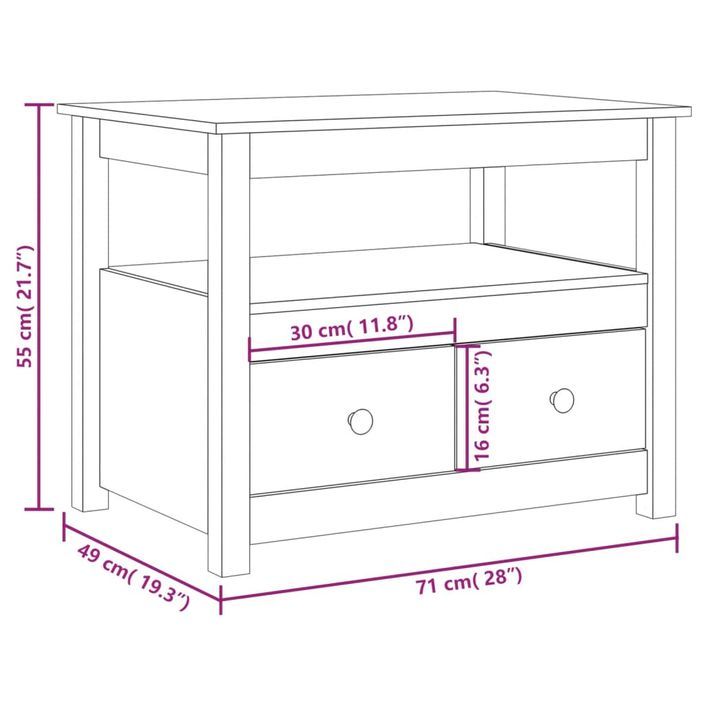 Table basse Blanc 71x49x55 cm Bois massif de pin - Photo n°12