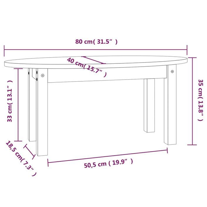 Table basse Blanc 80x40x35 cm Bois massif de pin - Photo n°9