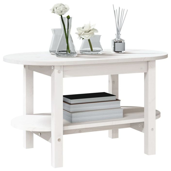 Table basse Blanc 80x45x45 cm Bois massif de pin - Photo n°4