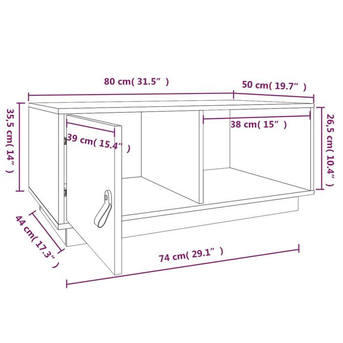 Table basse Blanc 80x50x35,5 cm Bois massif de pin - Photo n°11