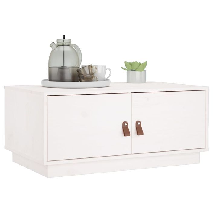 Table basse Blanc 80x50x35 cm Bois massif de pin - Photo n°4