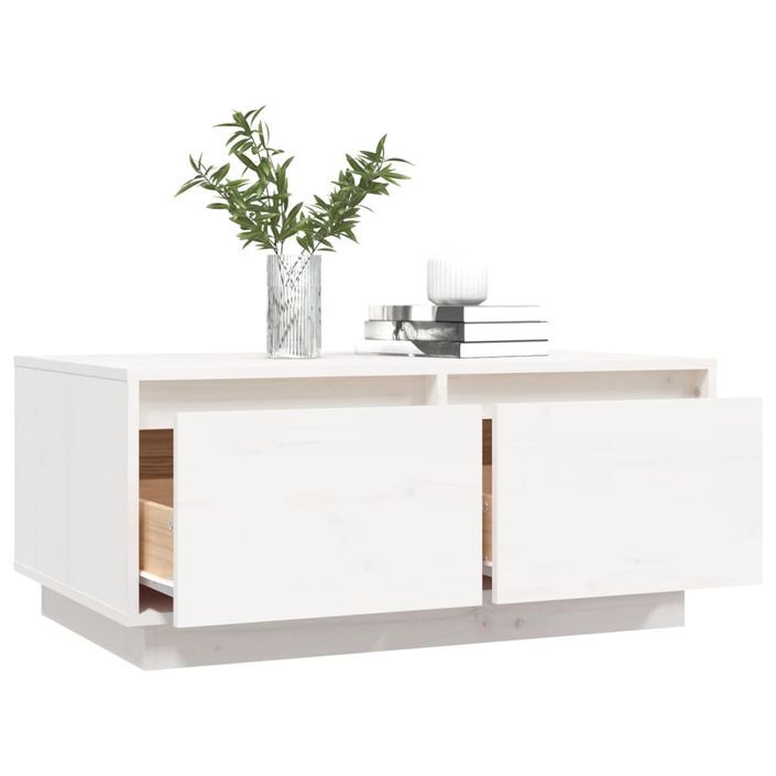 Table basse Blanc 80x50x35 cm Bois massif de pin - Photo n°5