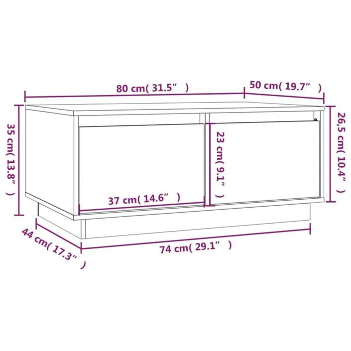 Table basse Blanc 80x50x35 cm Bois massif de pin - Photo n°10