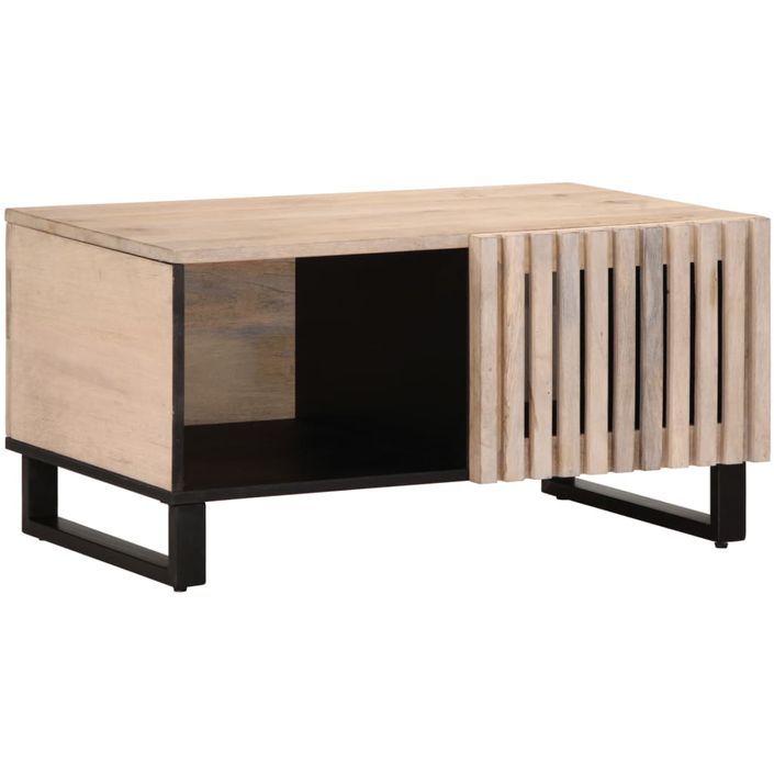 Table basse blanc 80x51x40 cm bois de manguier massif - Photo n°1