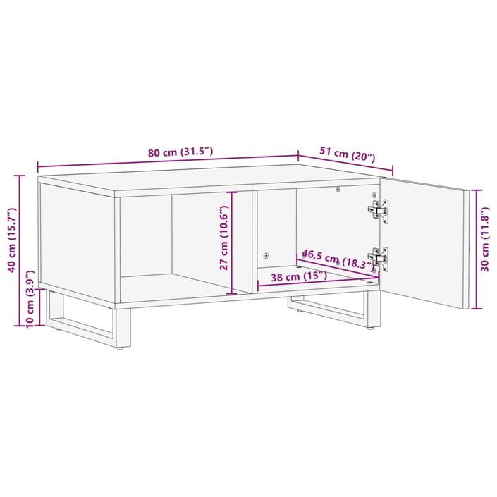 Table basse blanc 80x51x40 cm bois de manguier massif - Photo n°10