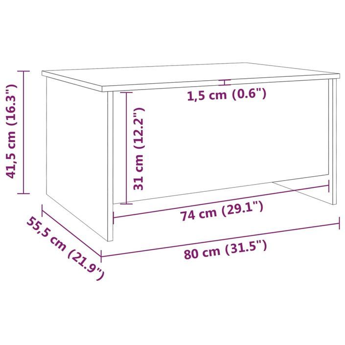 Table basse Blanc 80x55,5x41,5 cm Bois d'ingénierie - Photo n°6