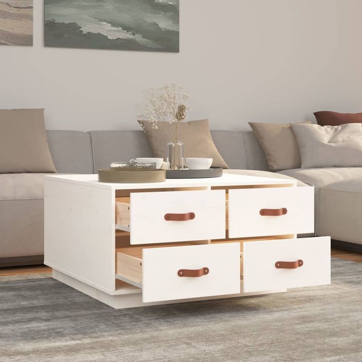 Table basse Blanc 80x80x45 cm Bois massif de pin - Photo n°4