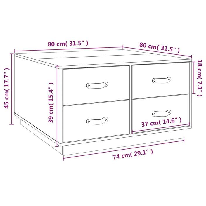 Table basse Blanc 80x80x45 cm Bois massif de pin - Photo n°10