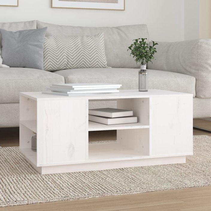 Table basse Blanc 90x49x40,5 cm Bois massif de pin - Photo n°1