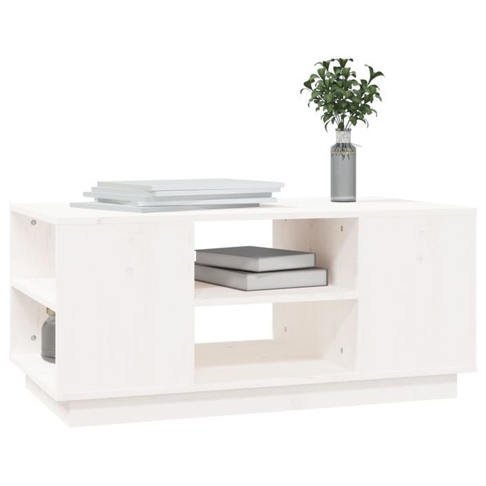 Table basse Blanc 90x49x40,5 cm Bois massif de pin - Photo n°4