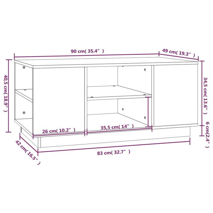 Table basse Blanc 90x49x40,5 cm Bois massif de pin - Photo n°8