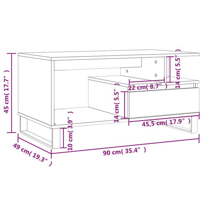 Table basse Blanc 90x49x45 cm Bois d'ingénierie - Photo n°11