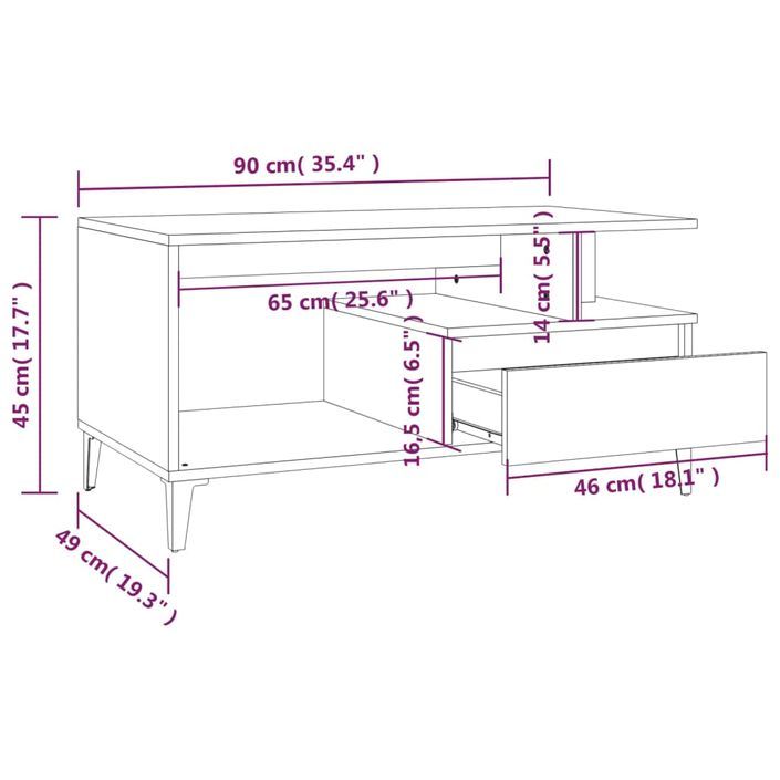 Table basse Blanc 90x49x45 cm Bois d'ingénierie - Photo n°9