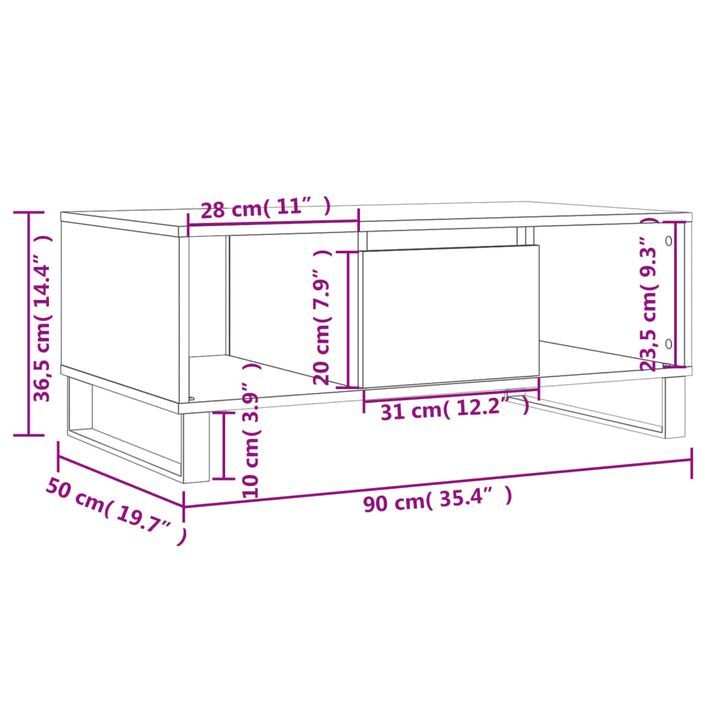 Table basse Blanc 90x50x36,5 cm Bois d'ingénierie - Photo n°11