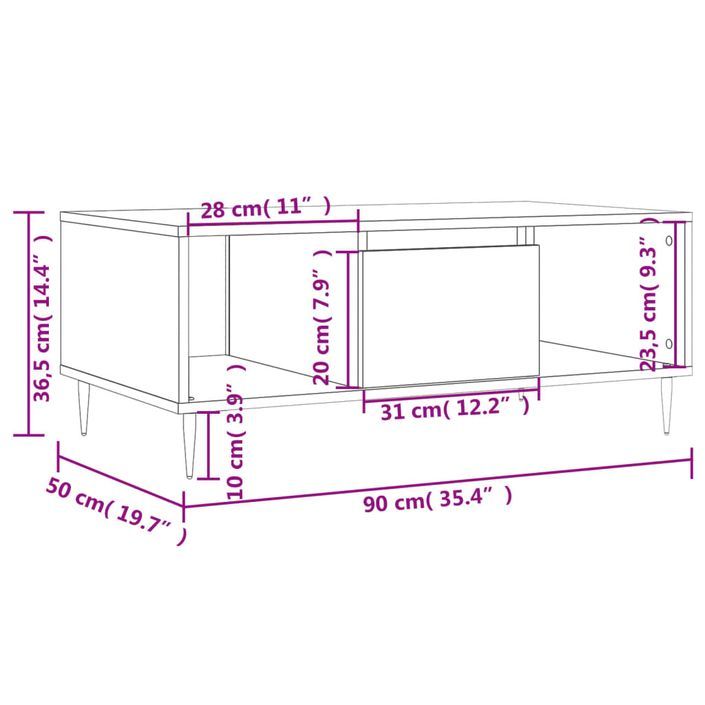 Table basse Blanc 90x50x36,5 cm Bois d'ingénierie - Photo n°11