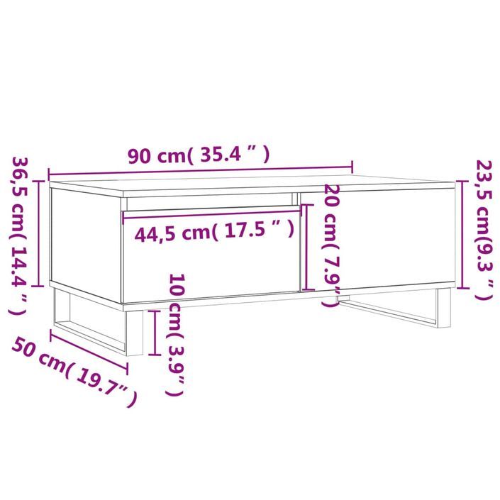 Table basse Blanc 90x50x36,5 cm Bois d'ingénierie - Photo n°11