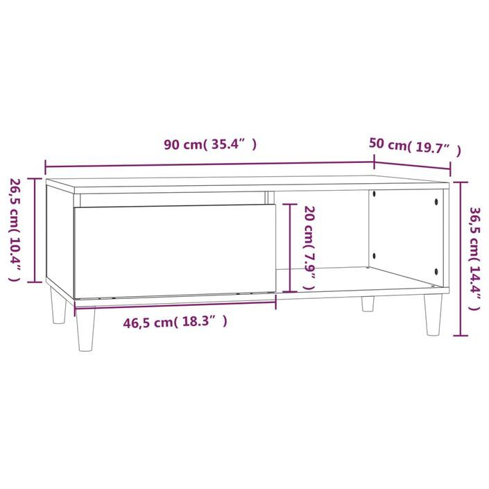 Table basse Blanc 90x50x36,5 cm Bois d'ingénierie - Photo n°9