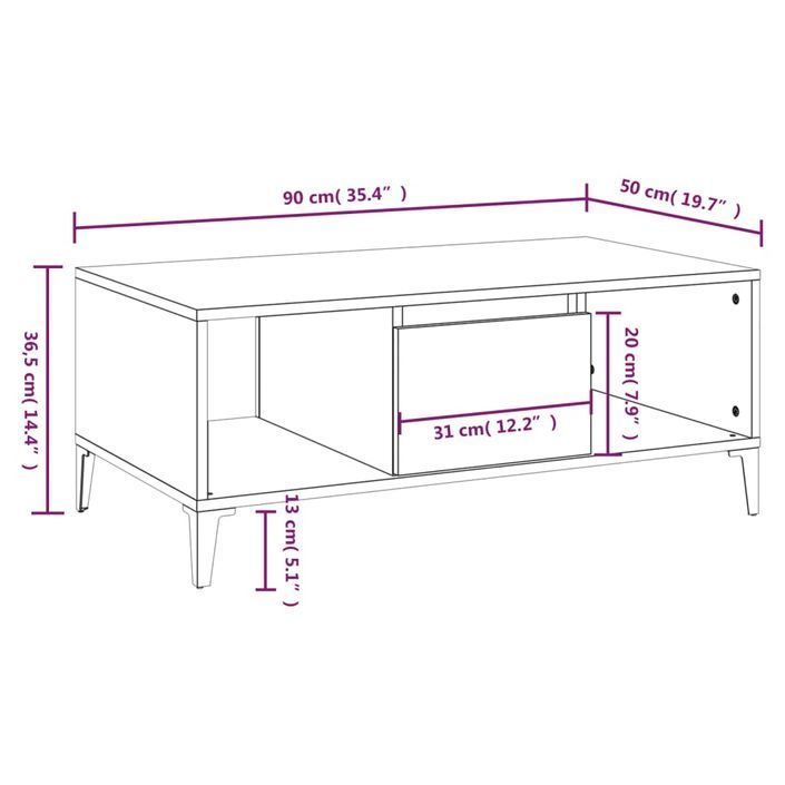 Table basse Blanc 90x50x36,5 cm Bois d'ingénierie - Photo n°9