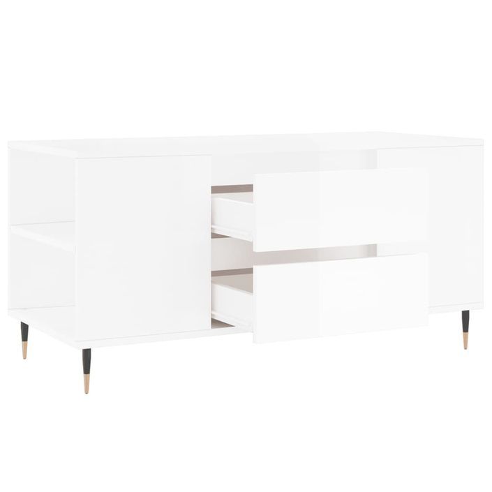 Table basse blanc brillant 102x44,5x50 cm bois d'ingénierie - Photo n°6