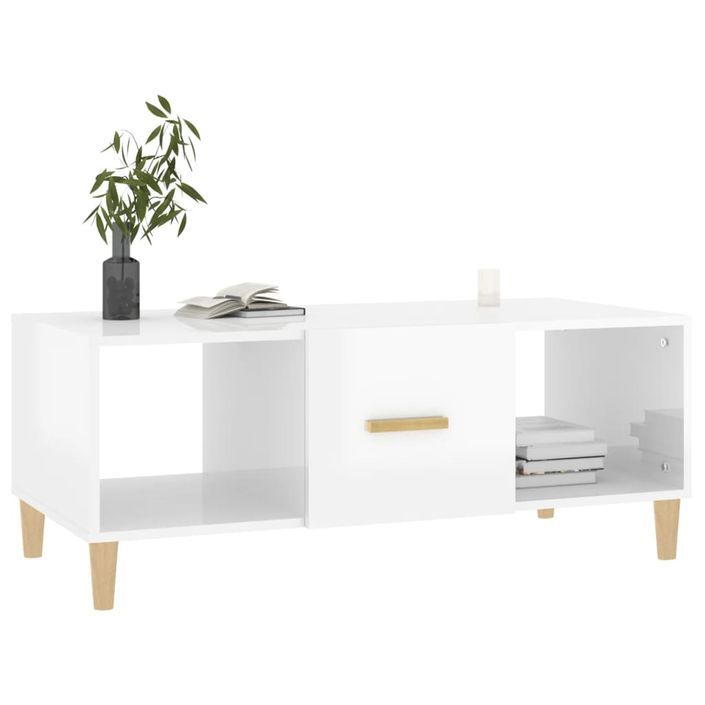 Table basse Blanc brillant 102x50x40 cm Bois d'ingénierie - Photo n°7