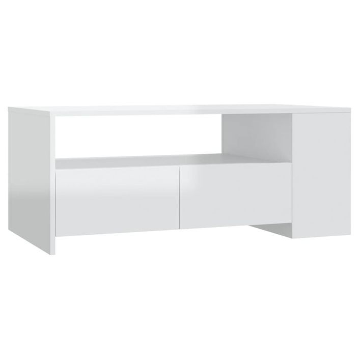 Table basse blanc brillant 102x55x42 cm bois d'ingénierie - Photo n°2