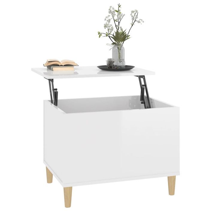 Table basse Blanc brillant 60x44,5x45 cm Bois d'ingénierie - Photo n°5