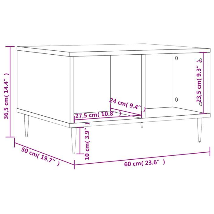 Table basse Blanc brillant 60x50x36,5 cm Bois d'ingénierie - Photo n°9