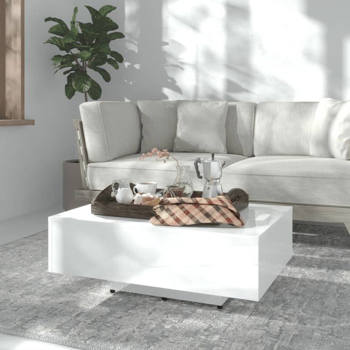 Table basse Blanc brillant 85x55x31 cm - Photo n°2