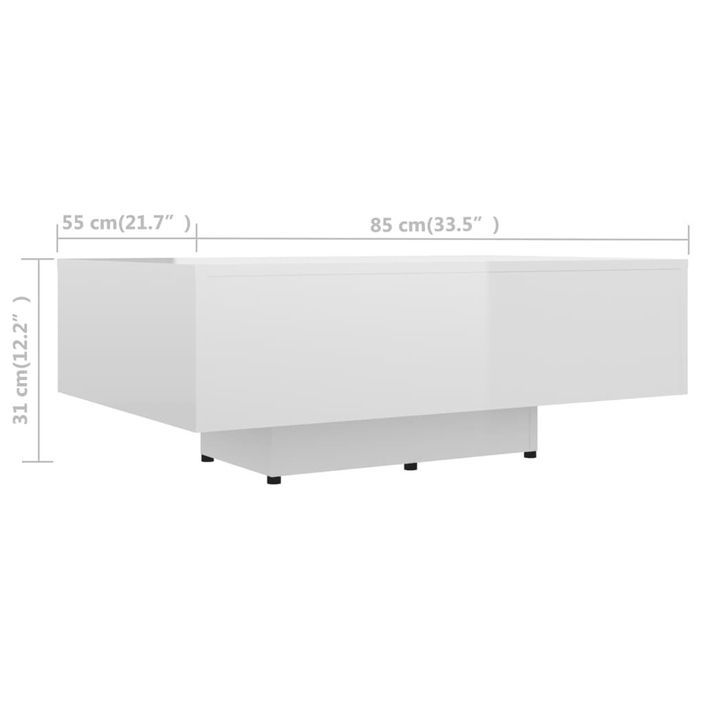 Table basse Blanc brillant 85x55x31 cm - Photo n°6