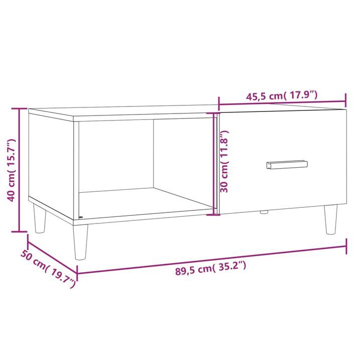 Table basse Blanc brillant 89,5x50x40 cm Bois d'ingénierie - Photo n°9