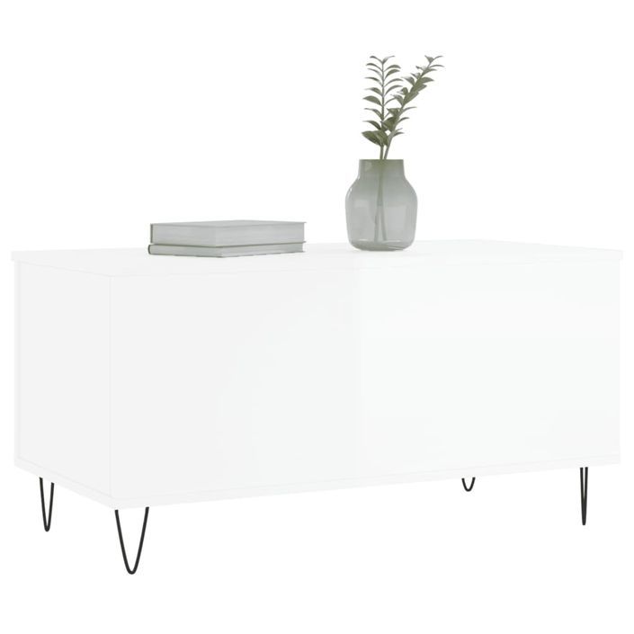 Table basse Blanc brillant 90x44,5x45 cm Bois d'ingénierie - Photo n°4