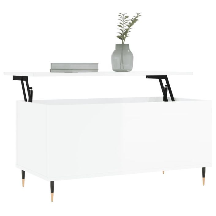 Table basse Blanc brillant 90x44,5x45 cm Bois d'ingénierie - Photo n°3