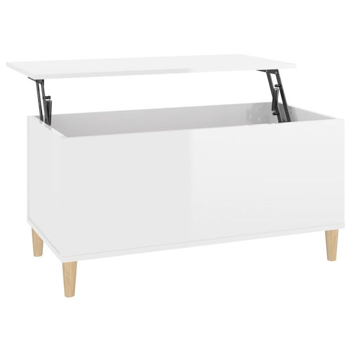 Table basse Blanc brillant 90x44,5x45 cm Bois d'ingénierie - Photo n°1