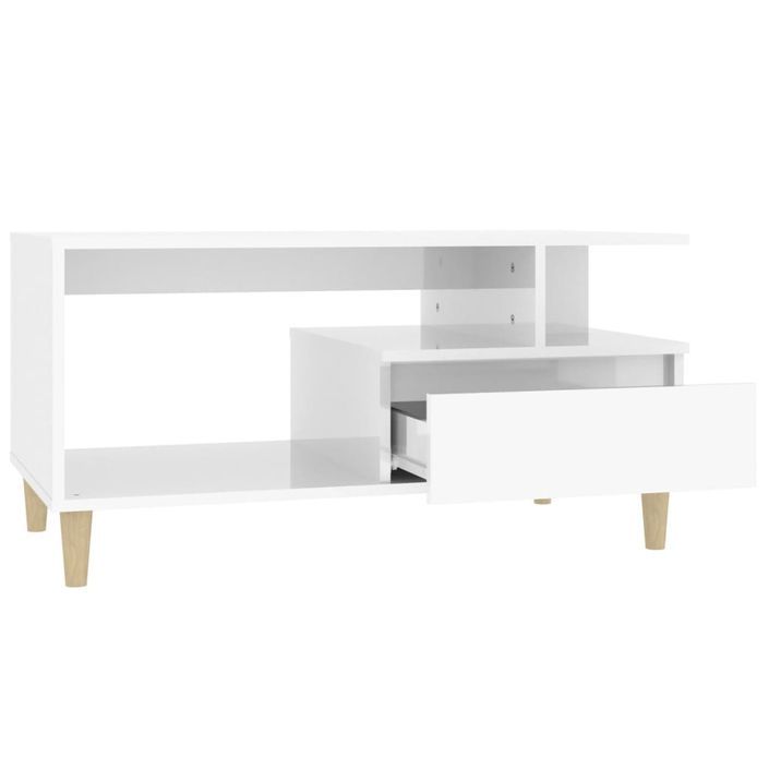 Table basse Blanc brillant 90x49x45 cm Bois d'ingénierie - Photo n°6