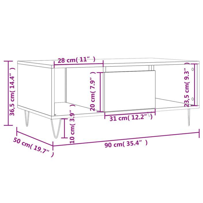 Table basse Blanc brillant 90x50x36,5 cm Bois d'ingénierie - Photo n°11