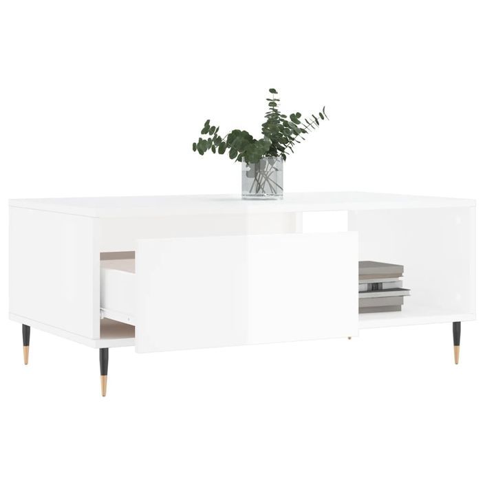 Table basse Blanc brillant 90x50x36,5 cm Bois d'ingénierie - Photo n°4