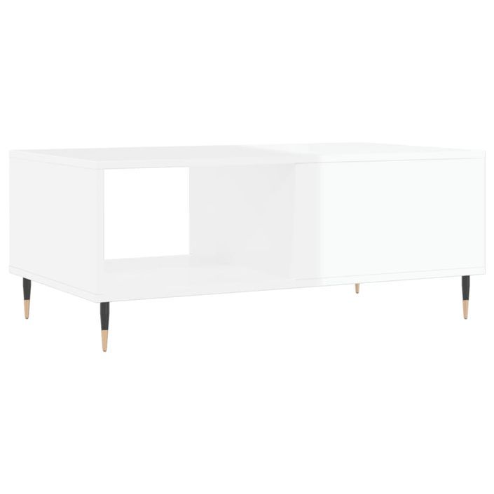 Table basse Blanc brillant 90x50x36,5 cm Bois d'ingénierie - Photo n°8