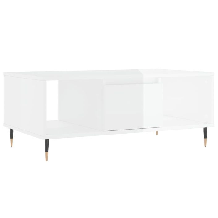 Table basse Blanc brillant 90x50x36,5 cm Bois d'ingénierie - Photo n°1