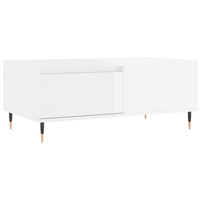 Table basse Blanc brillant 90x50x36,5 cm Bois d'ingénierie - Photo n°2